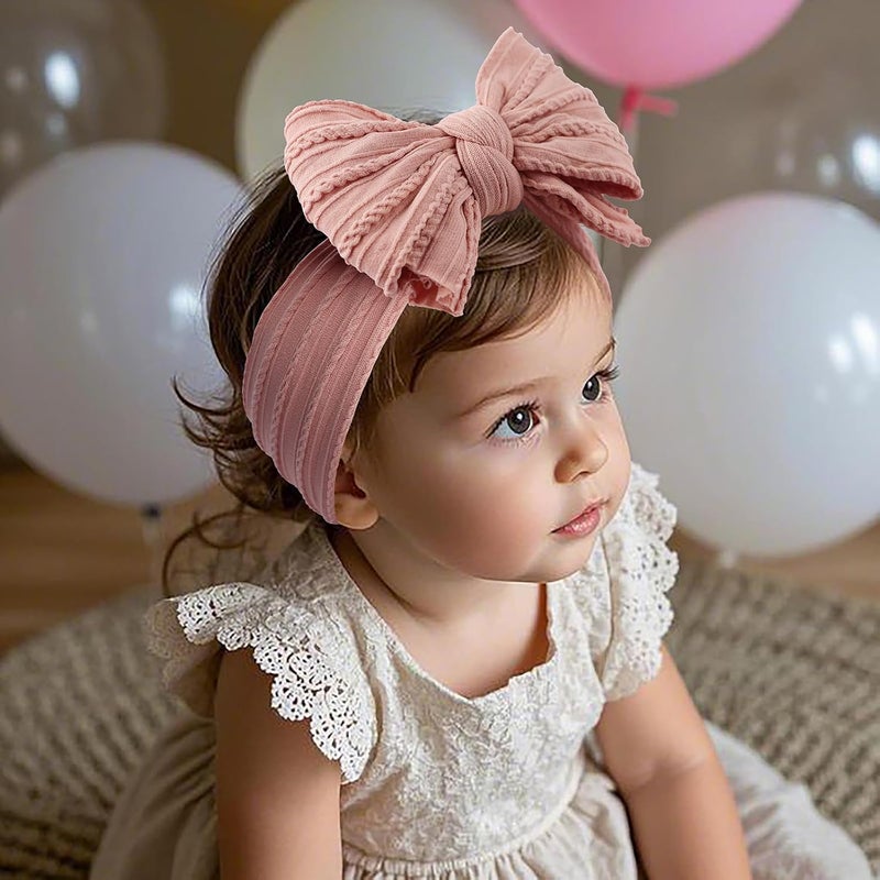LemonSpace Store Handmade Baby Girls Headbands Soft Stretchy Nylon Hair Bands Hair Accessories Bows for Newborn Baby Girls Infant Toddlers Kids (Pink) - Image 5